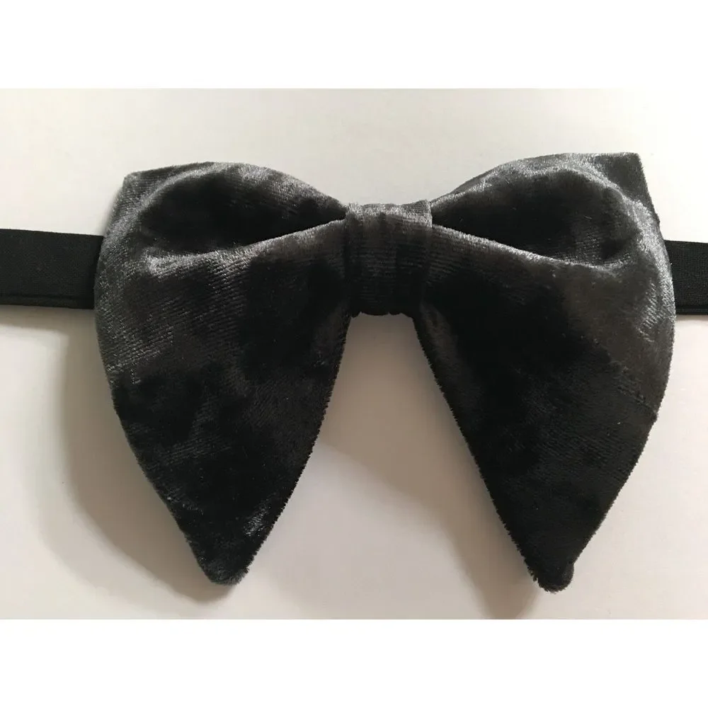 NEW Handmade Charcoal ‎ Dark Grey Velvet Bow tie Vintage style 70`s Bowtie